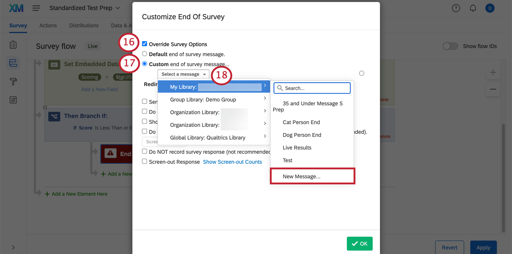 Adicionar uma mensagem personalizada seguindo os menus