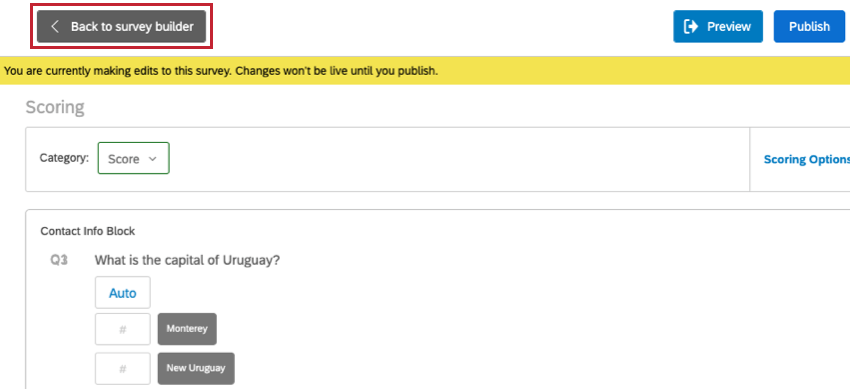 Botón gris para volver al generador de encuestas en la parte superior izquierda