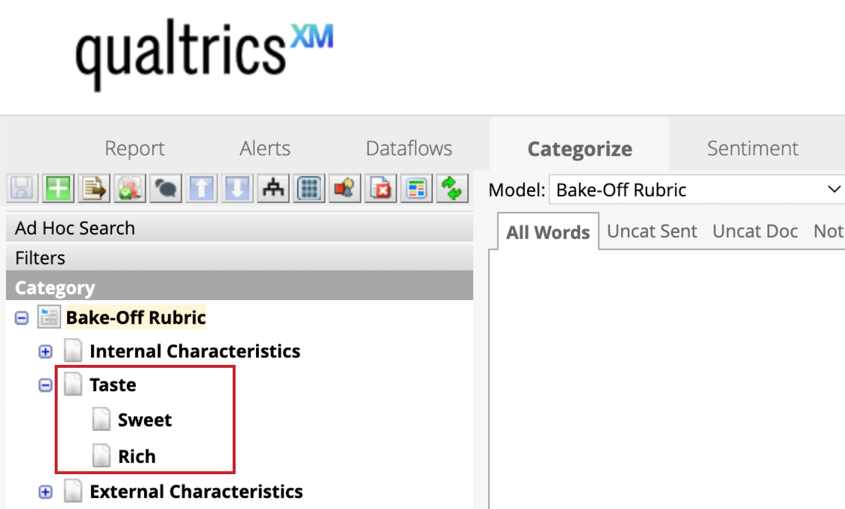 a category model with child nodes