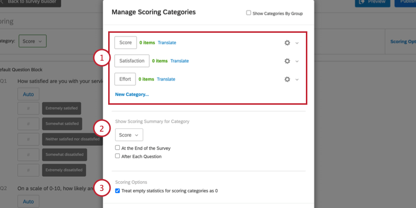 the different scoring options