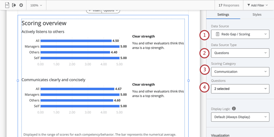 Click on a visualization to open the editing pane. First three dropdown fields regarding data sources are highlighted here