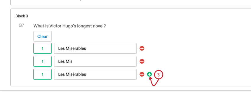 signo más que permite agregar otro campo de texto correcto a la lista de respuestas de la pregunta de entrada de texto