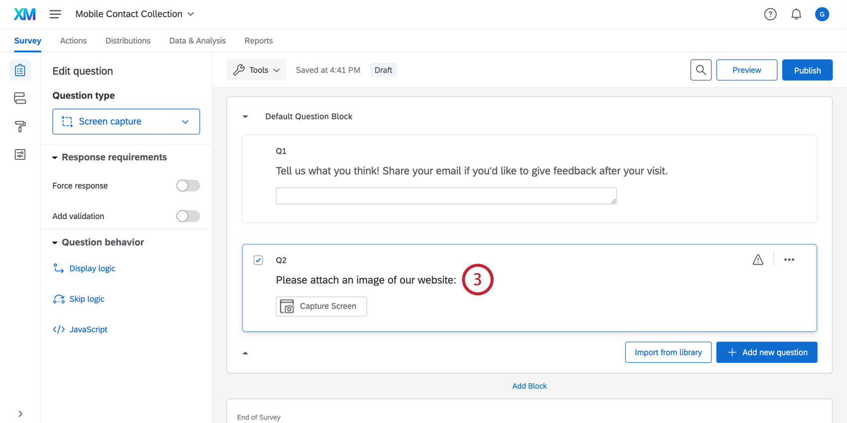 Writing the text for the screen capture question
