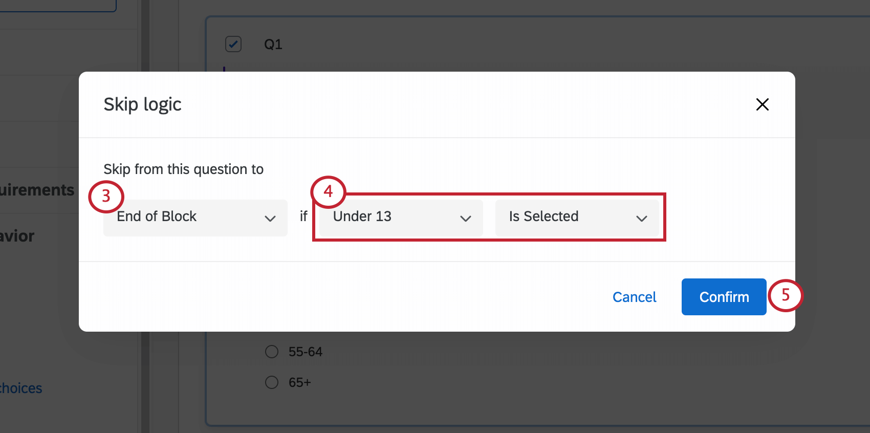 Se abre una nueva ventana donde se configura la lógica de salto.
