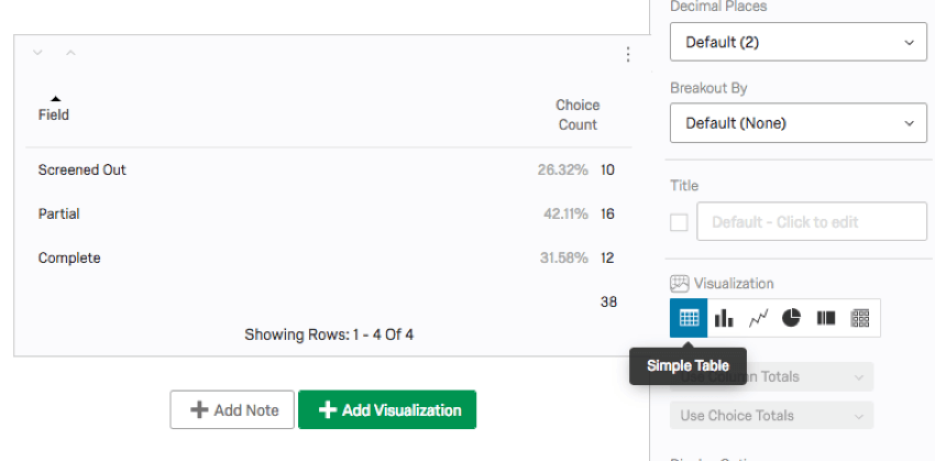 a simple table in the results tab