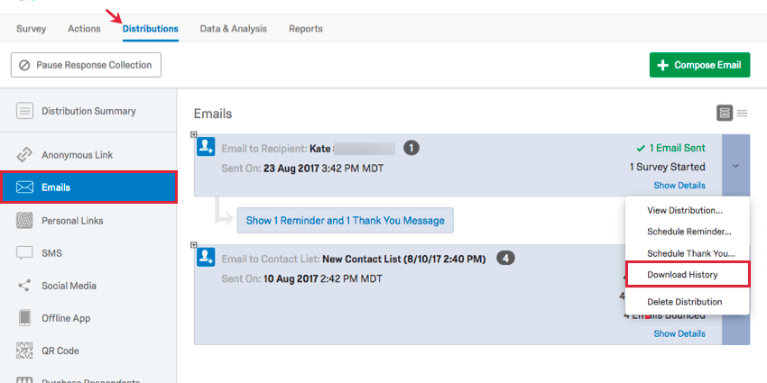 o menu suspenso avançar da distribuição oferece a opção de histórico de downloads