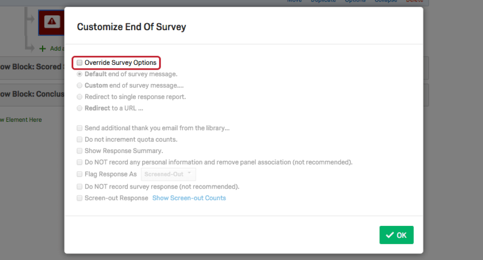 override survey options