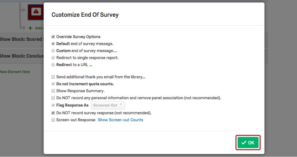Pulsante OK in basso a destra