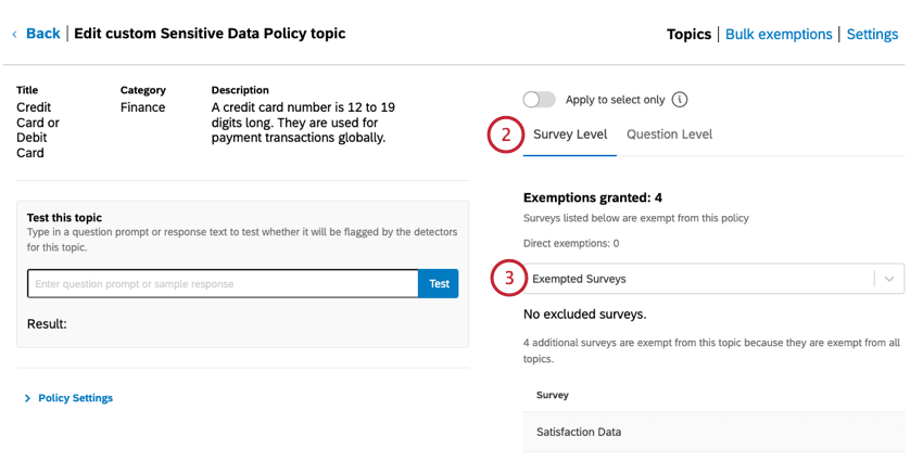 going to the survey level tab and choosing a survey