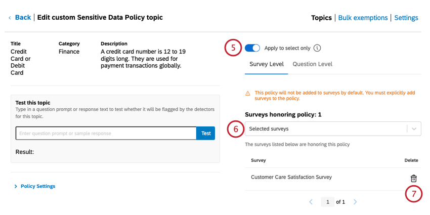 attivare lopzione Applica solo per selezionare e scegliere i sondaggi per seguire il criterio