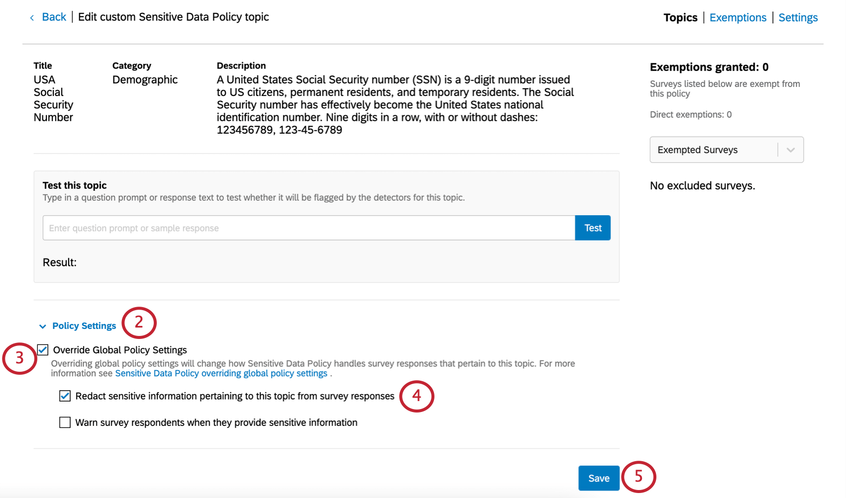 Redaction setting is at the very bottom of the page