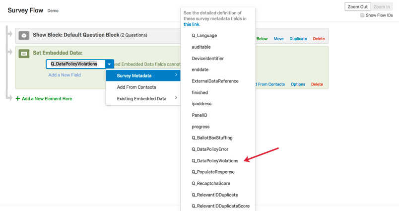 Adding the aforementioned field to the Survey Flow
