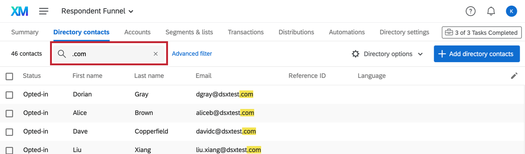 term in search bar is highlighting content in columns to draw the eye to relevant results