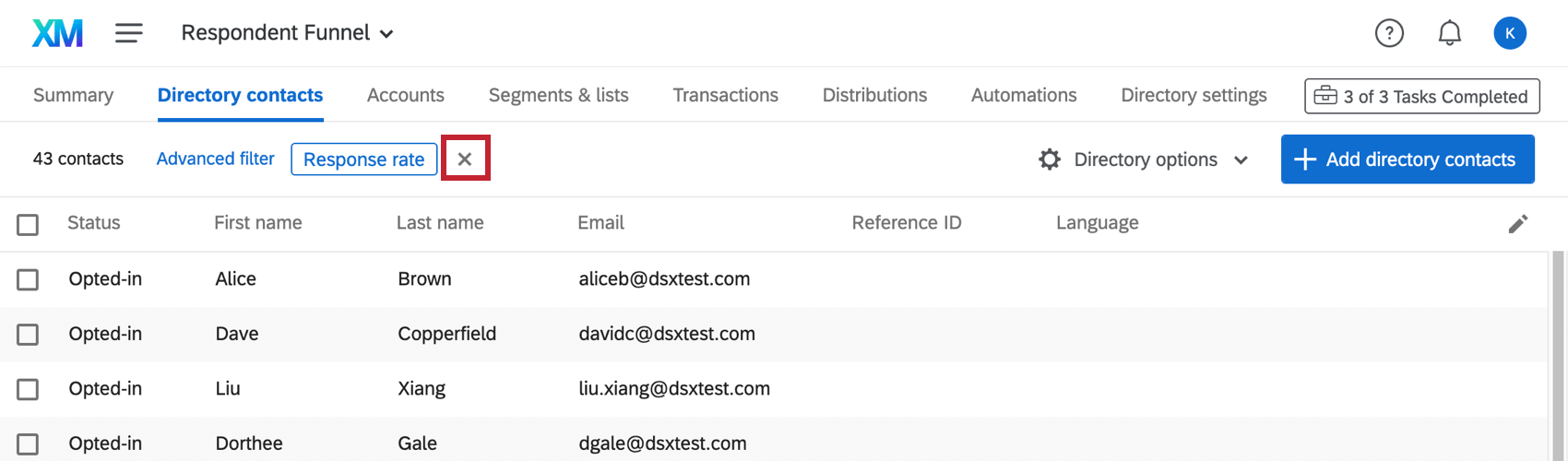 Supprimer loption de filtre en haut à gauche