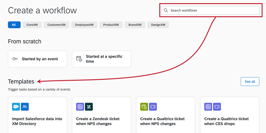 in the catalog, navigating to the templates section or using the search at the top
