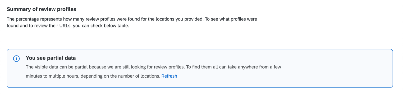 Banner que advierte que estás viendo datos parciales