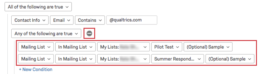 A minus sign next to the Any. The content that would be deleted is highlighted
