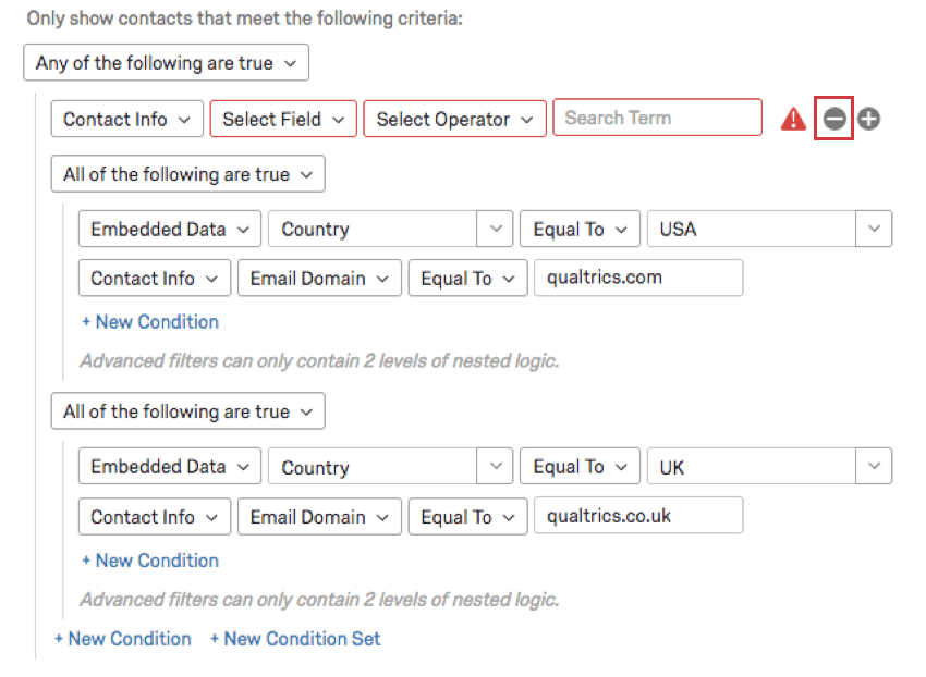 Under the first conjunction is an empty condition with a minus sign next to it