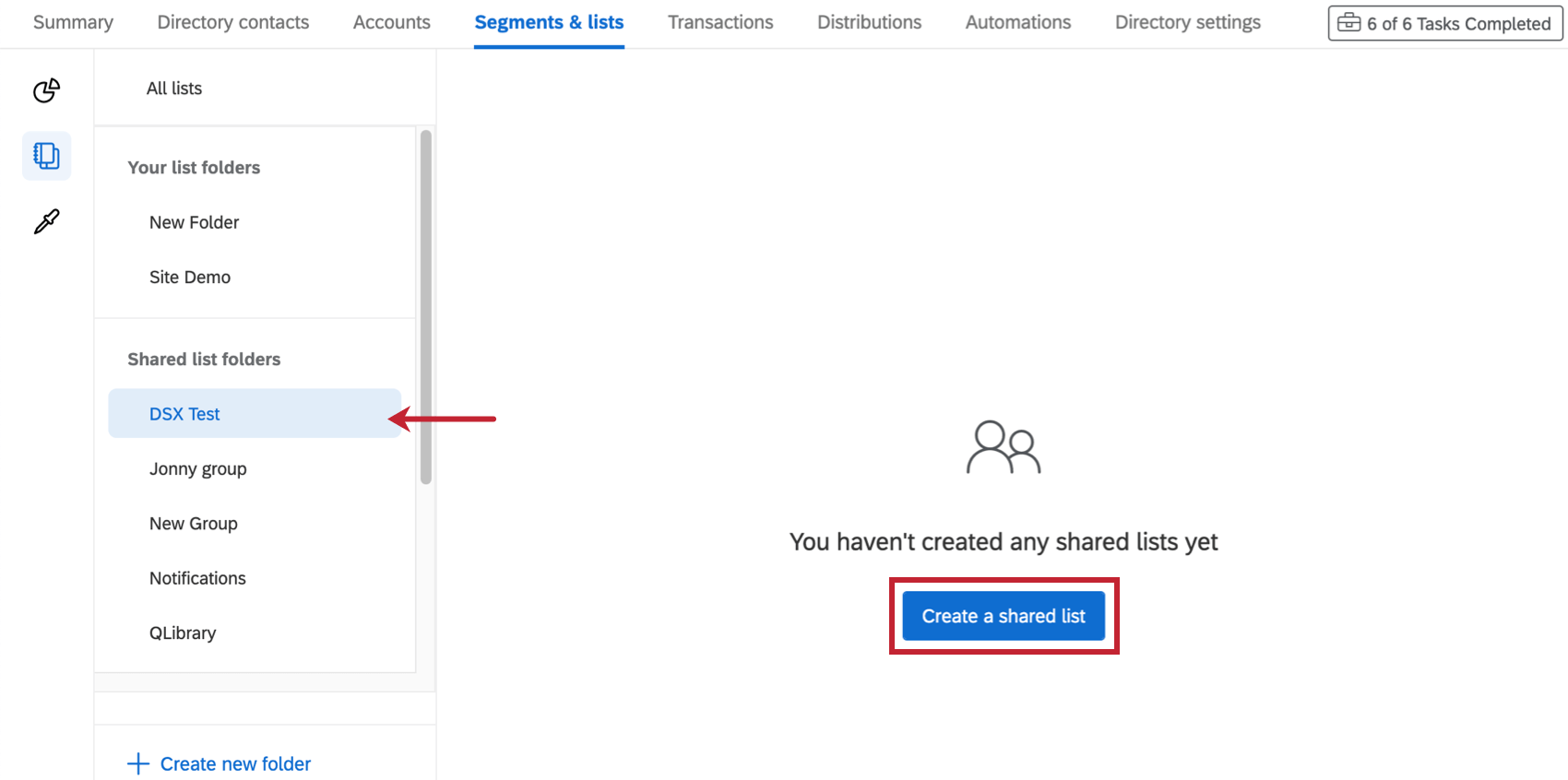 Image showing a shared folder selected and the button inside