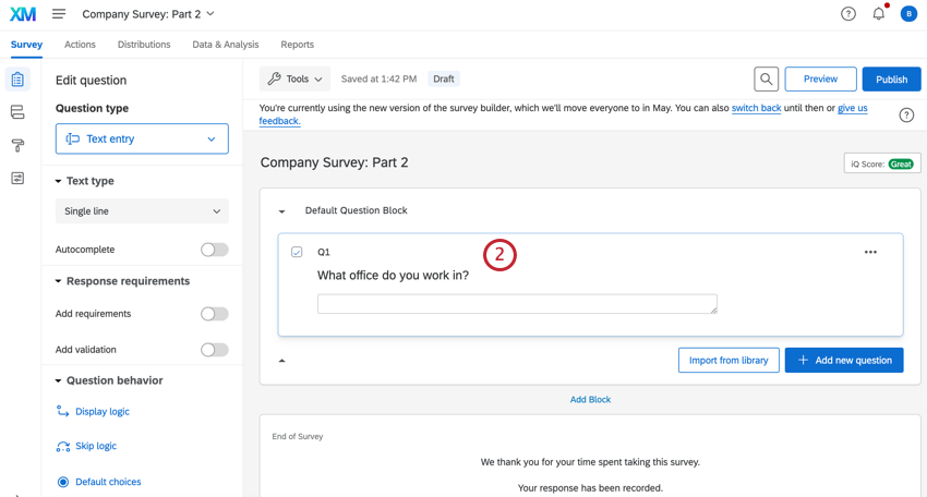 adding text entry questions to the survey