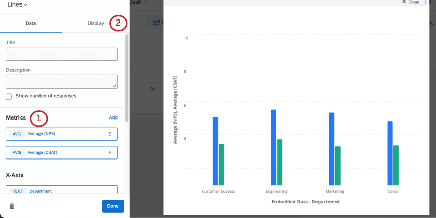 Vertical bar chart with two sets of bars, one green, one blue