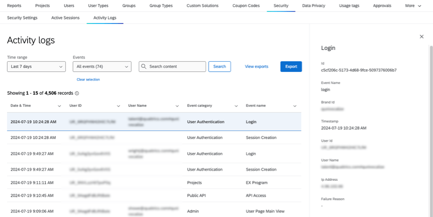 Klicken auf ein Ereignis und einen Bereich im rechten Fenster, um weitere Details anzuzeigen