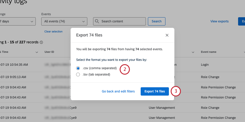 new window where you confirm export and choose file type
