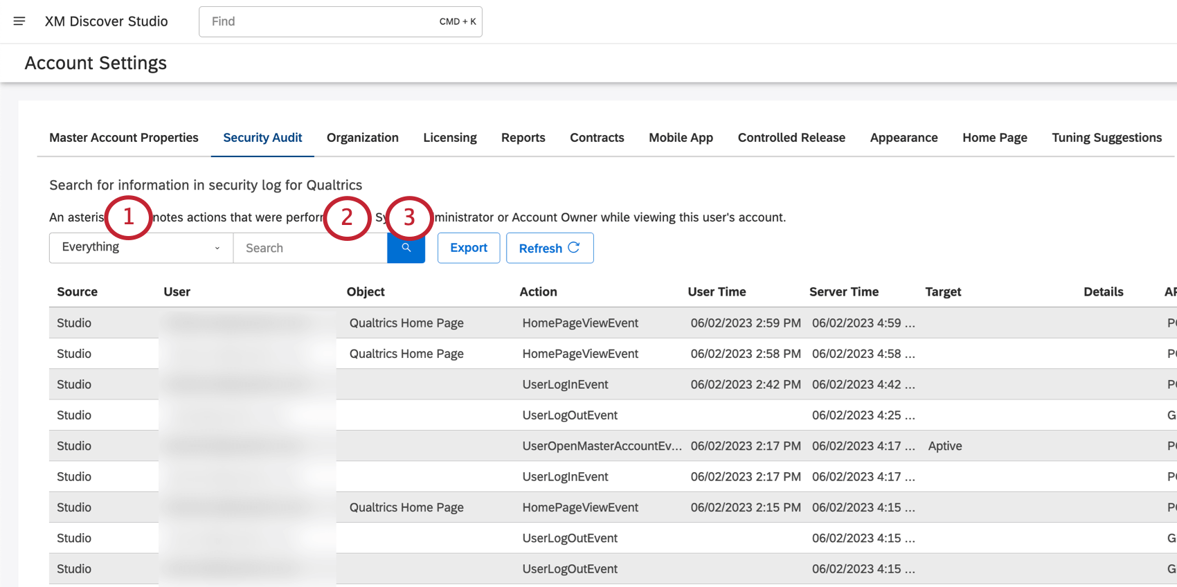 searching the security audit page
