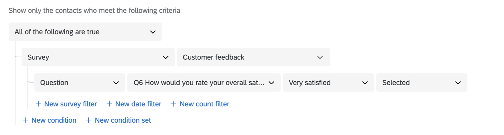 setting segment criteria based on a survey question