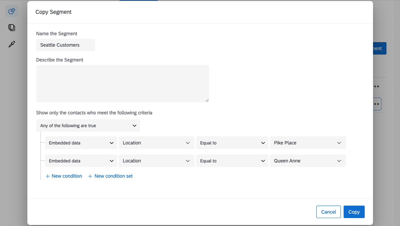 Das Fenster mit den Segmentkriterien wird geöffnet.