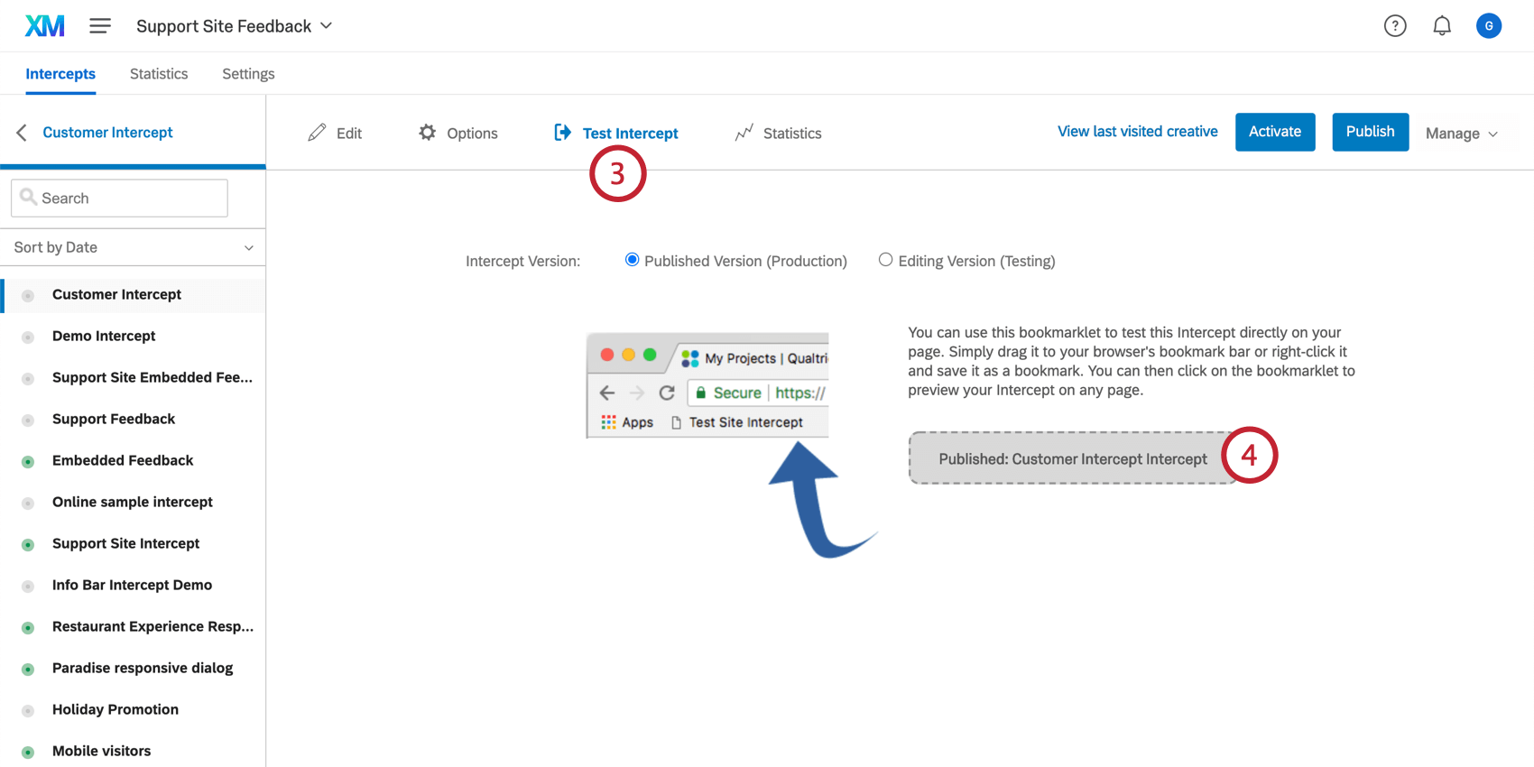 Test Intercetta sezione dellintercetta con il bookmarklet indicato