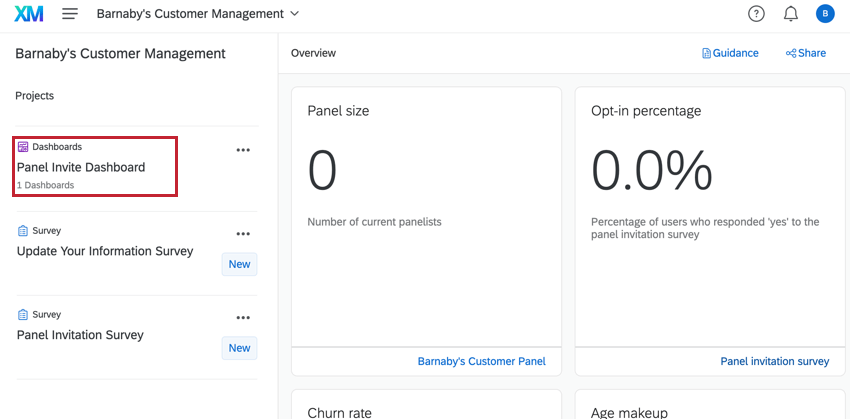 selecting the dashboard from the overview page