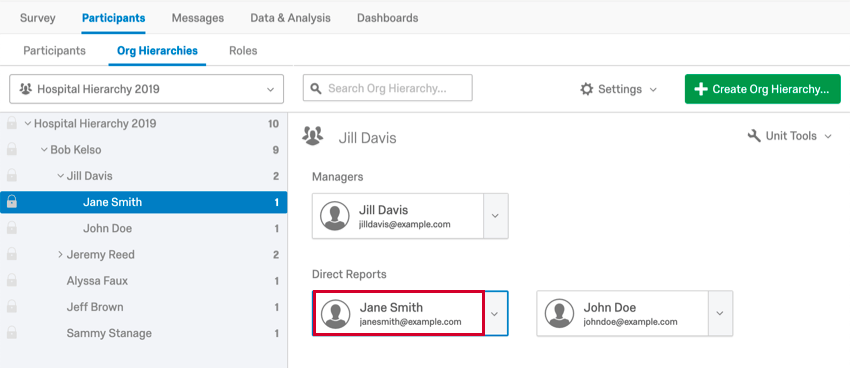 clicking on a participant within a unit
