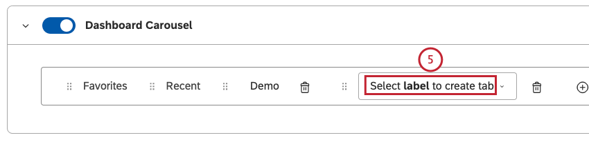 Inside the empty carousel tab in the tabs box, click the Select label to create tab link.
