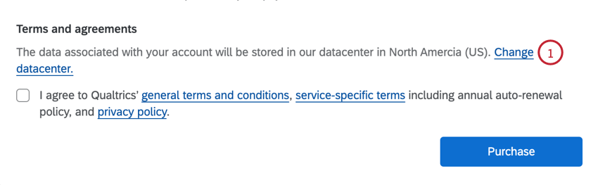 facendo clic sul collegamento ipertestuale "cambia datacenter" durante la registrazione di una licenza