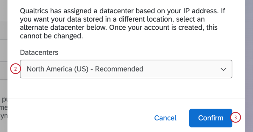 using the dropdown menu to choose a datacenter