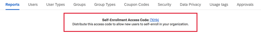 Self-enrollment code at top