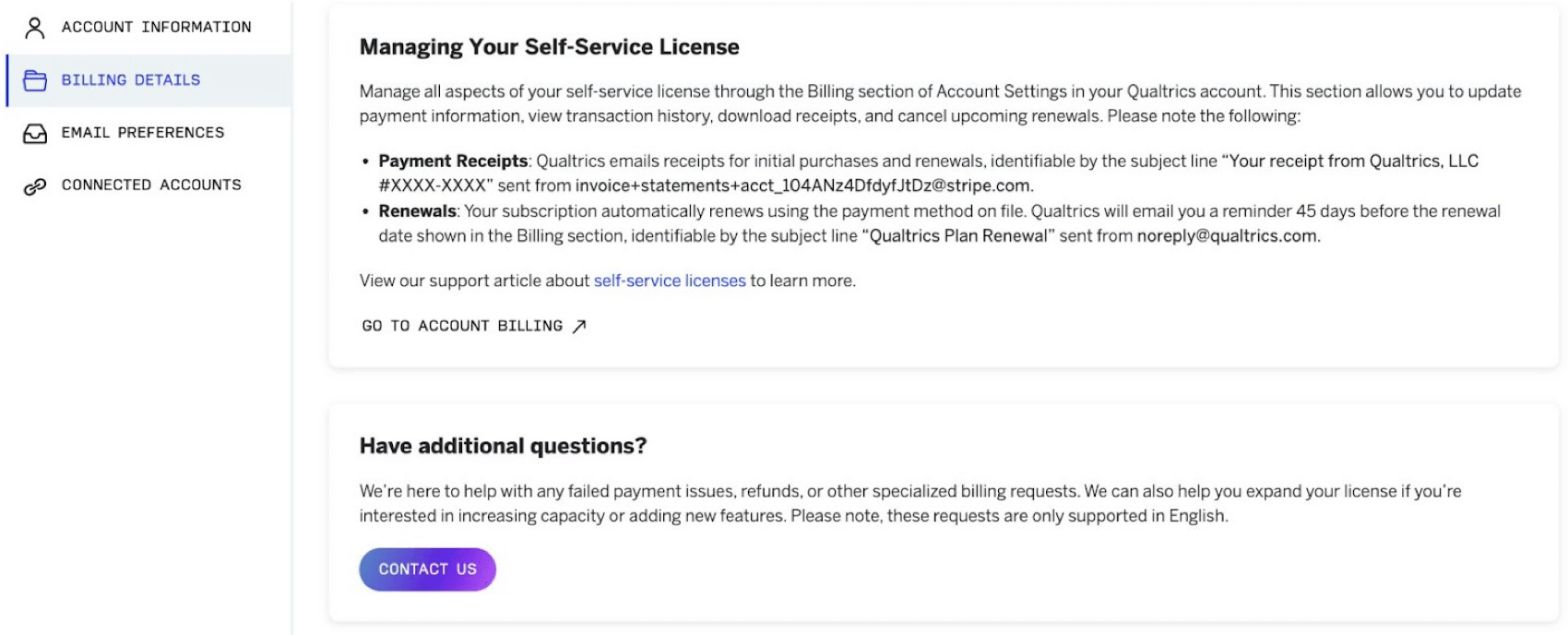 self-service license info in the customer hub