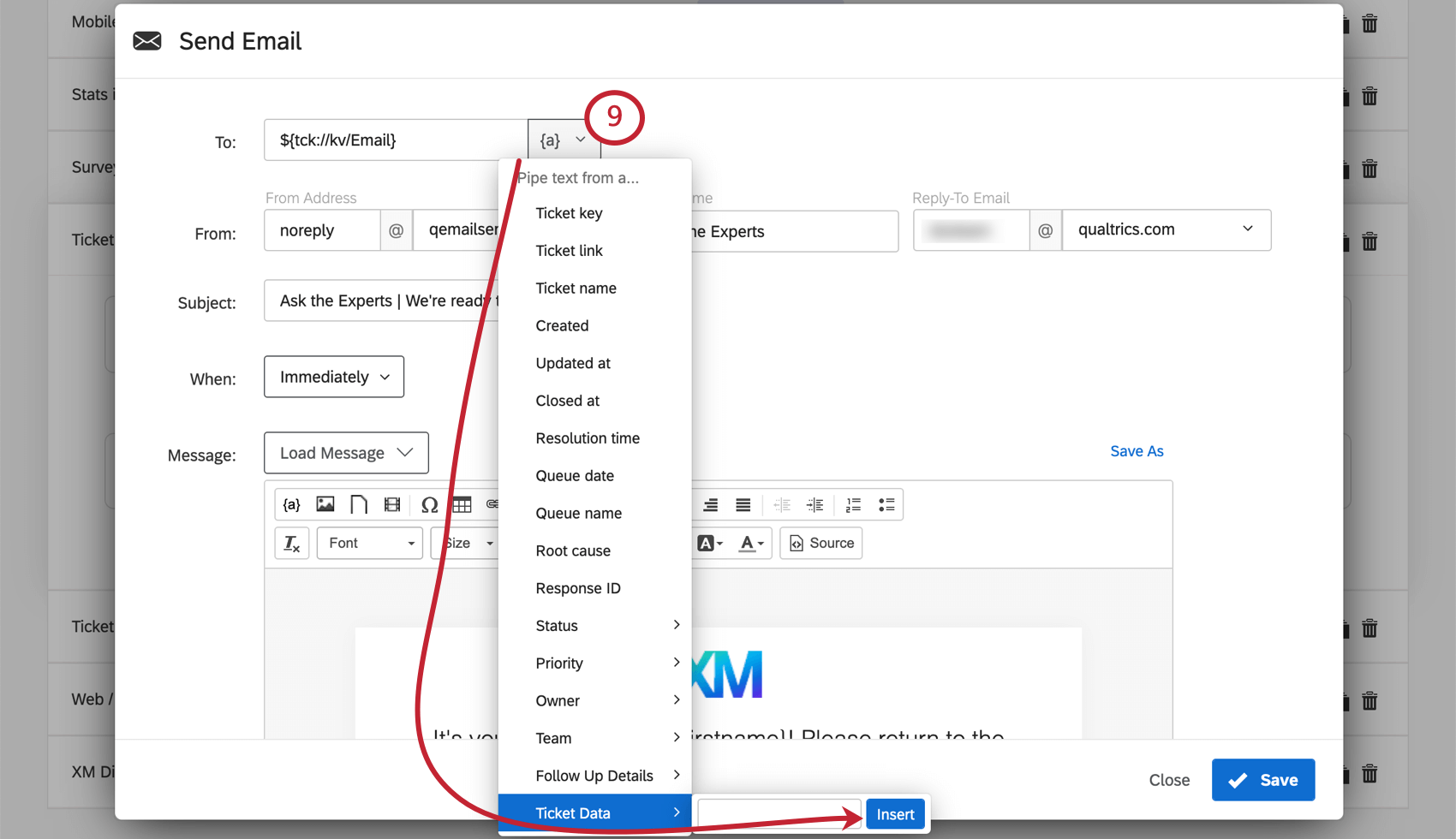 Image of Piped Text menu expanded