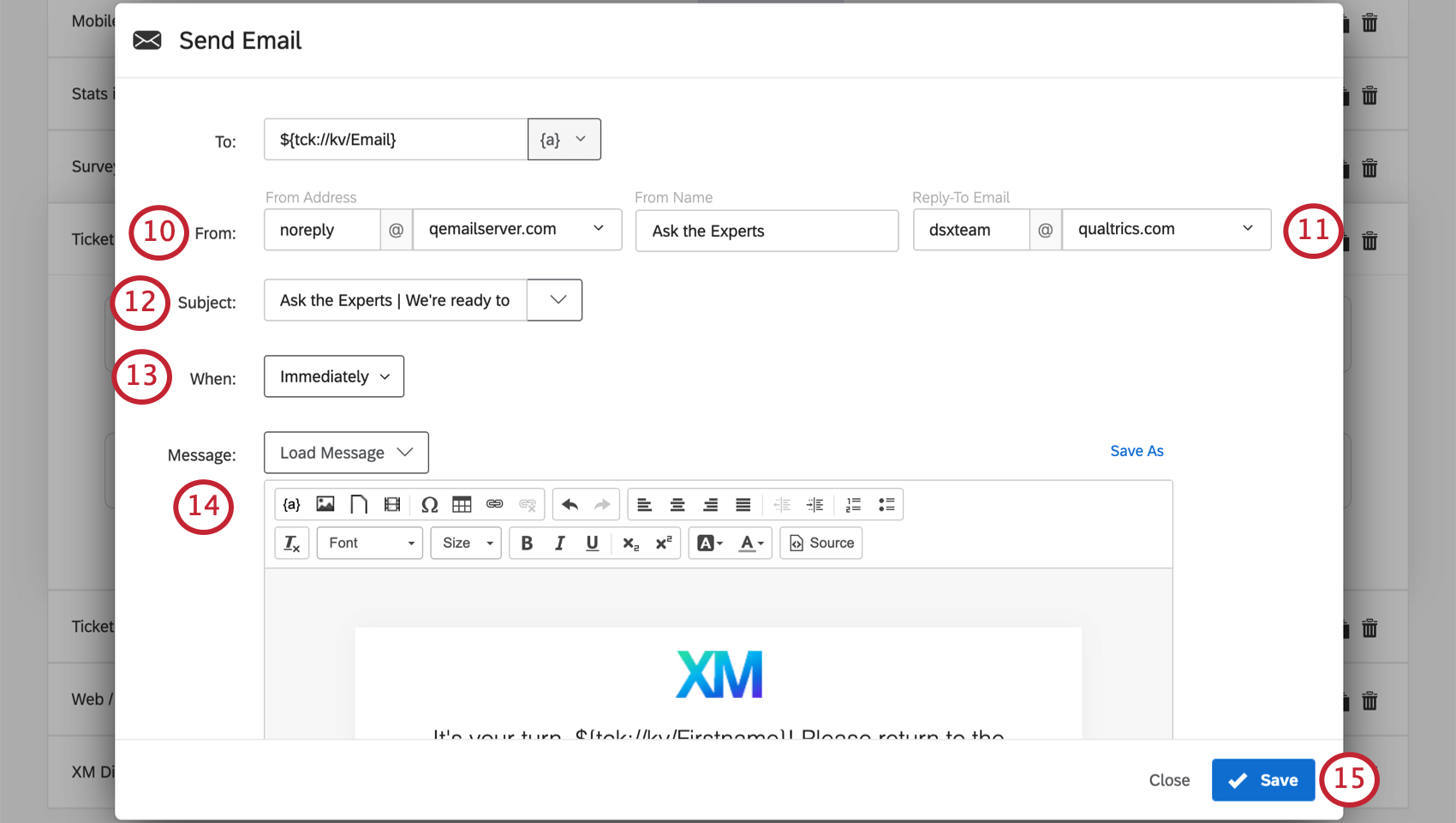 Image of an email task filled out as described