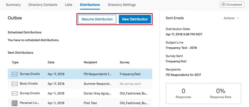 Resume Distribution and New Distribution in the center of the Outbox