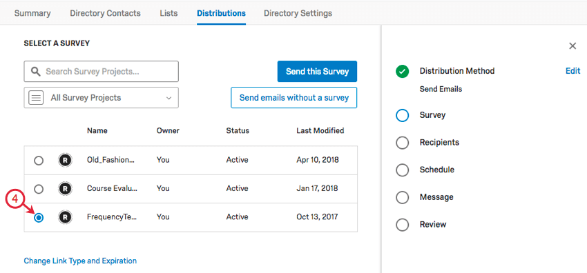 A survey is selected