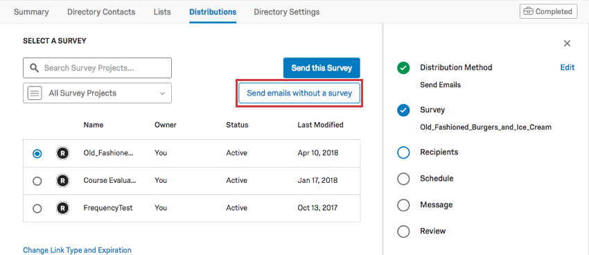 Envoyer des e-mails sans bouton denquête par e-mail