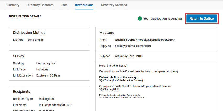 Schaltfläche Zurück zum Postausgang
