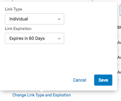 Alterar o tipo de link e a expiração é expandida
