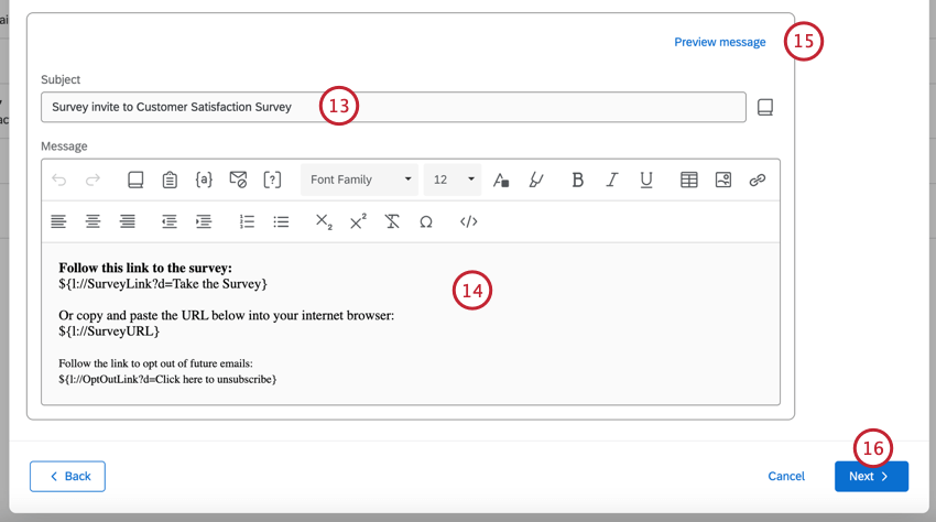 building the invite message and previewing