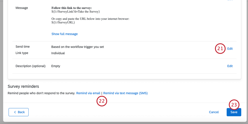 reviewing the distribution and adding reminders before saving