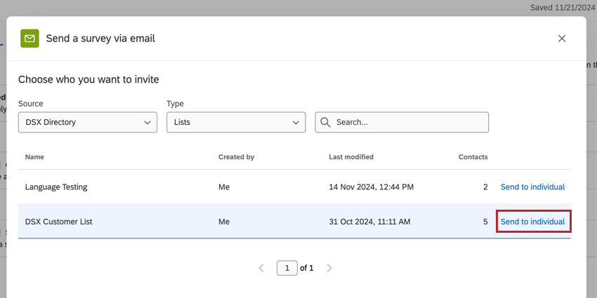 Elegir a una sola persona a quien enviar la encuesta