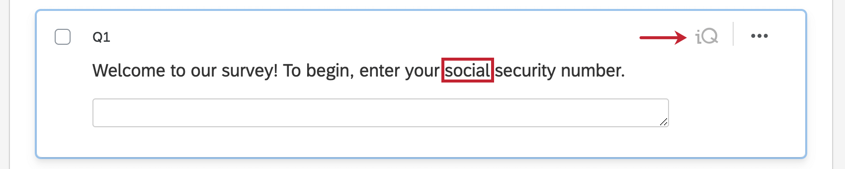 Highlighting the word social in the question and the gray iQ icon