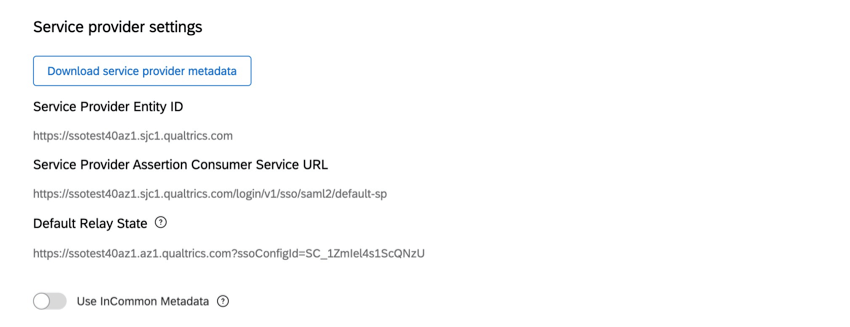 Image of service provider settings